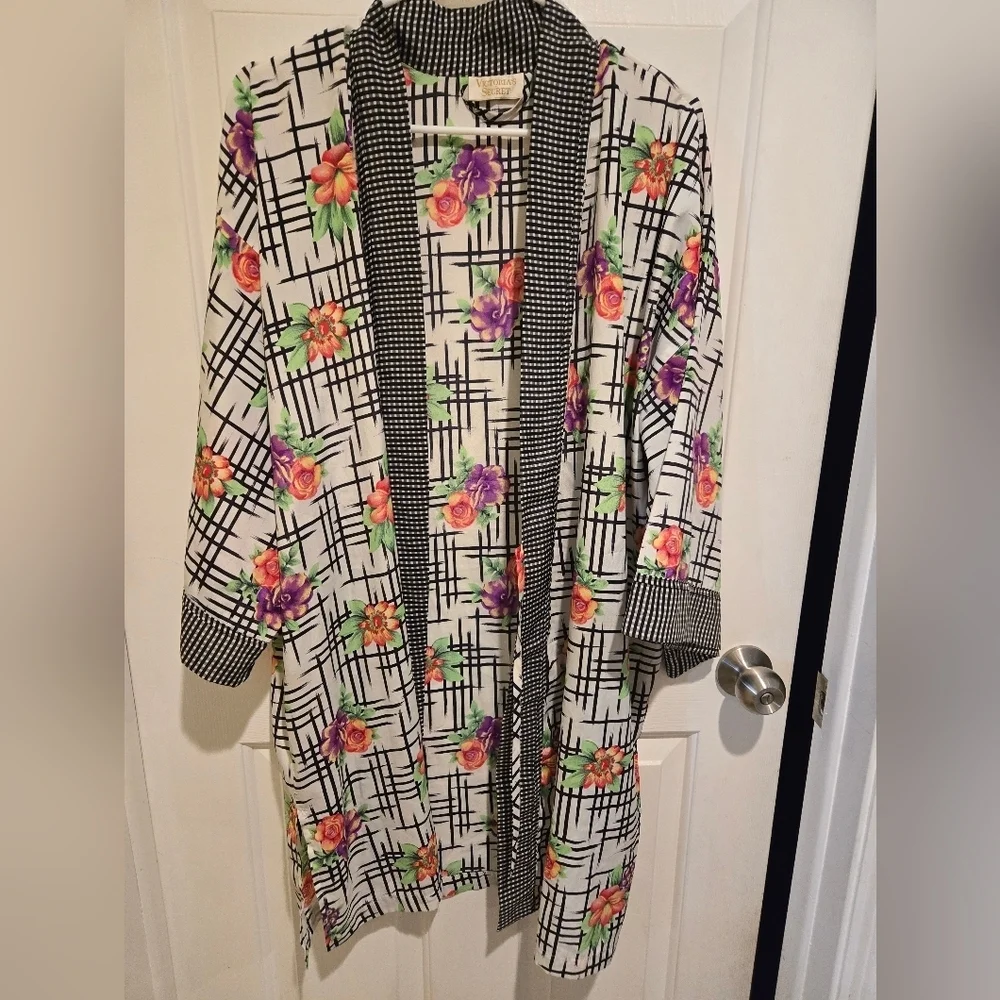 Vintage Victoria's Secret Gold Label Kimono Robe OS Floral & Gingham Cottage